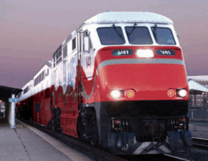 Red and white commuter train